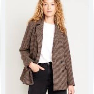 Old Navy NWT brown multi plaid check double breasted blazer